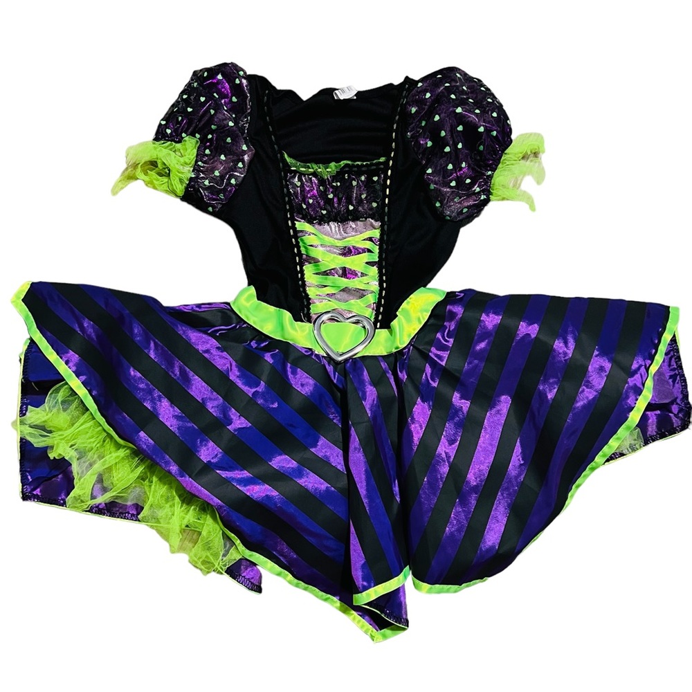 Witch girls Halloween costume Cosplay purple bright green tulle small 4-6